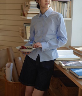 2025SS Intellectuals Wrinkled Waist Small Blue Long Sleeve Shirt