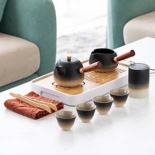 Travel kung fu tea set suit Lubao Teapot side handle pot Express Cup ceramic cover bowl tea tray portable simple Japanese style