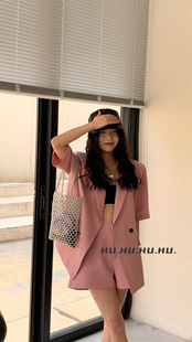 Suit 2023 Summer Small Suit Short-sleeved Jacket Women's Fashionable Loose Casual High Waist Shorts Small Suit Short-sleeved Women