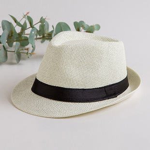 Straw Hat Women's Summer Sun Hat British Top Hat Parent-child Jazz Hat Men's Straw Hat Sunscreen Straw Hat Beach Hat