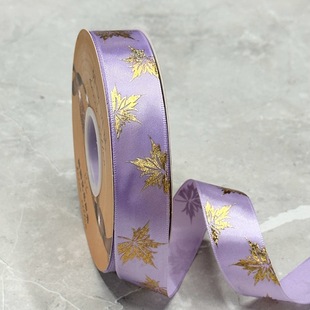 Wholesale Flower gift packaging ribbon DIY gift box bow decoration ribbon Maple Leaf colorful gilding ribbon