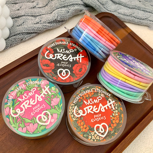 Korean style exquisite color printing boxed 12 basic rubber bands suit sweet cute girl heart candy color hair accessories