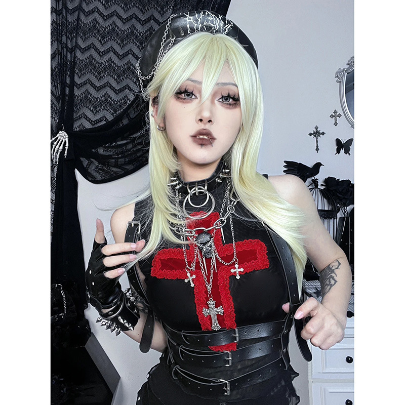 Foreign Trade Wholesale Dark Gothic Style Cross Sling 2025 New Fashion Stylish Sexy Vest Top for Women