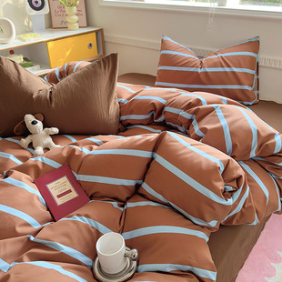 ins style skin-friendly cotton four-piece set washed cotton bed sheet quilt cover Maillard simple fitted sheet dormitory three-piece set Wholesale