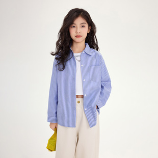 Girls' Vertical Stripe Shirt 2025 Spring New Children's Korean Style Western Style Shirt Casual All-match Jacket