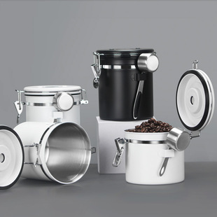 Stainless steel coffee sealed tank coffee powder preservation tank one-way exhaust valve storage tank bean storage tank with measuring spoon