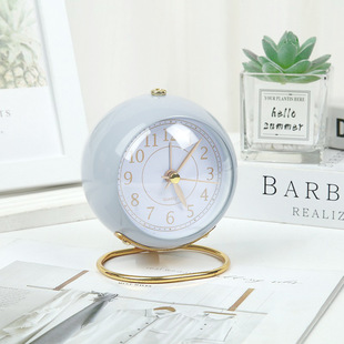 Factory direct metal silent alarm clock with night light spherical bronzing clock face students Children's desktop alarm clock