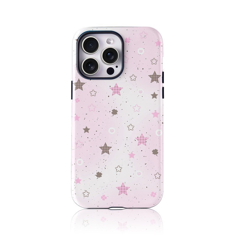 Checkered star pattern compatible with Apple iPhone 17 Pro Max, cute cartoon design, iPhone 16 Pro, full-coverage 15mm lens, 2-in-1.