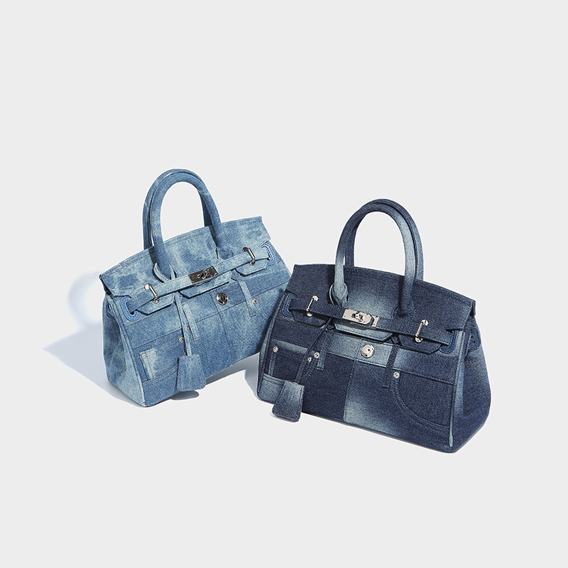 Niche Retro Denim Kelly Bag for Women, 2024 New Style, High-End Fashion Handbag, Large Capacity, Shoulder Bag/Crossbody Bag