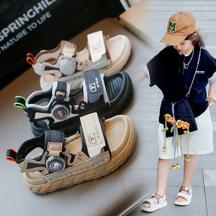 Sandals Boys 2024 New Summer Children's Soft-soled Beach Shoes Swivel Buckle Non-slip Boys Sports Sandals Big Kids