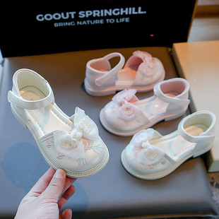 Girls 2024 Spring New Small Leather Shoes Antique Children's All-match Pattern Children's Shoes Soft-soled Princess Shoes Lightweight