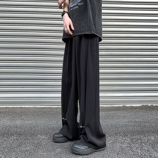 Pin Ice Silk Dosing Suit Pants Men's Summer Thin Design Casual Pants High-grade Fashion Brand Straight Pants
