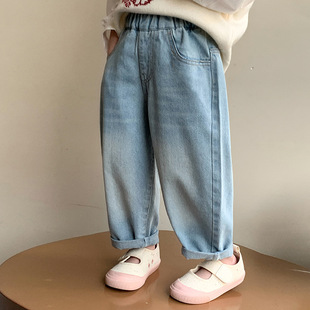 Girls' Jeans Spring 2025 New Girl's Korean Style Western Style Casual Pants Children's Spring Straight Pants Trendy