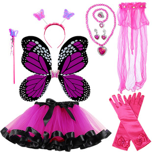 Cross-border hot selling suit butterfly wings wreath gloves necklace tutu skirt children's dress clothing manufacturers wholesale