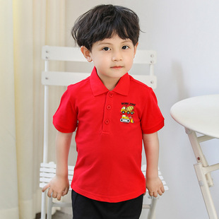 Mi Chun Boys T-shirt Cotton New Korean Style Lapel Half Sleeve Polo Shirt Summer Cartoon Printed Children's Short Sleeve