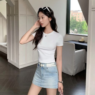 ———T 022006 Casual Pure Color Right Shoulder Short-Sleeved T-Shirt (0.13kg)