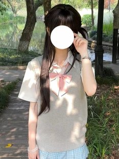 2024 Spring and Autumn New Solid Color light gray V-neck Knitted Shirt Vest Vest College Style Stacked Top Whole suit