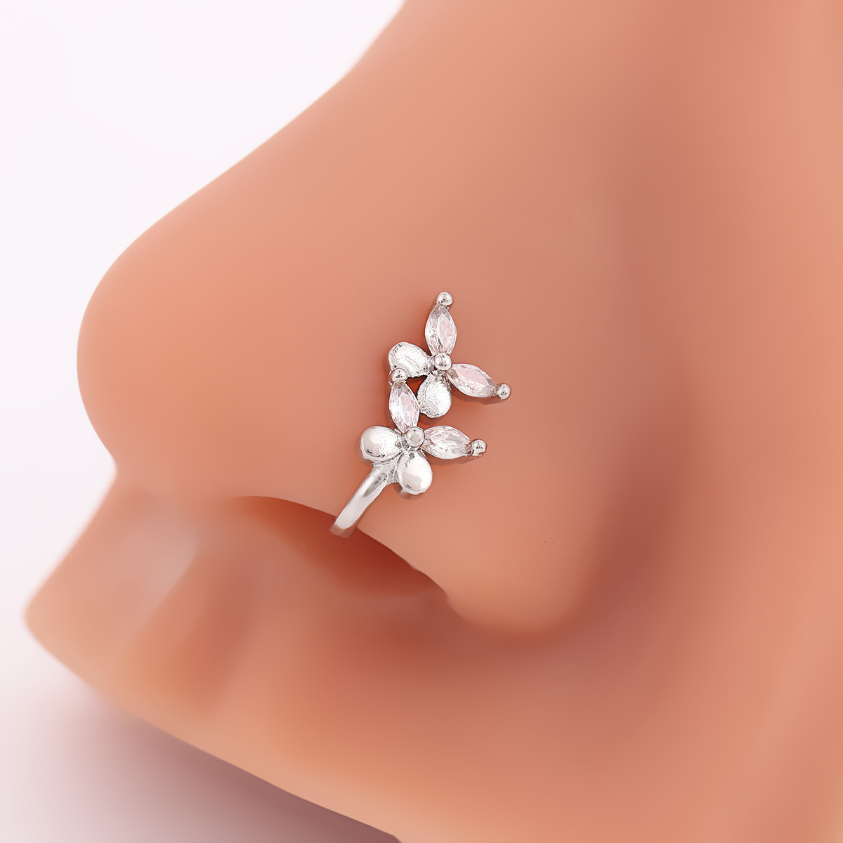 Cross-Border Double Butterfly Nose Nails European and American Personalized High-End Nose Clips Simple Niche Light Luxury No-Piercing Zircon Nose Nails