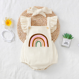 Cross-border Explosions Children's Clothing Baby Summer Clothes Five-color Rainbow Corduroy Strap Hassel Newborn Jouterwear