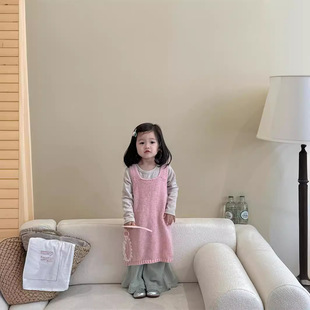 Korean version of children's clothing 2024 new autumn girls foreign style suit designer all-match hollow vest skirt three-piece set