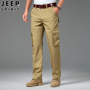 Jeep Jeep 2024 Spring and Autumn Pants Men's Loose Multi-pocket Casual Crock Pants Straight-leg Middle-aged Pants 7035
