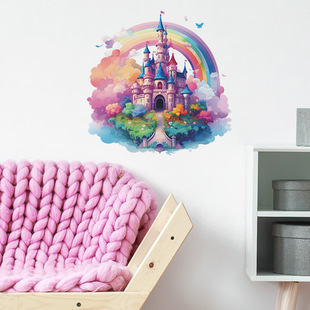 FX-E285 cartoon painted Castle rainbow clouds children's room background wall decoration waterproof stickers self-adhesive
