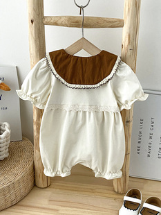 Newborn Baby Summer Short-sleeved Clothes Baby Girl's Unibody Clothes Mori Style Fresh and Cute Princess Going Out Hakai Climbing Clothes
