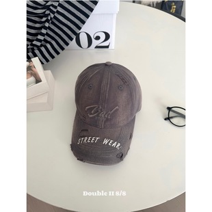 Double I I Vintage American Embroidered Letter Cap Women's Soft Top Spring and Summer Shade Face Shown Small Cap