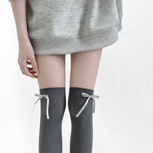 Spring and Summer Thin Velvet High Stockings Women's Ballet Style Sweet Bow Over-the-Knee Stockings Simple Japanese Style JK Stockings