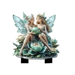 Cross-border twin elves on green lotus indoor and outdoor acrylic decorative waterproof wear-resistant floor ornaments