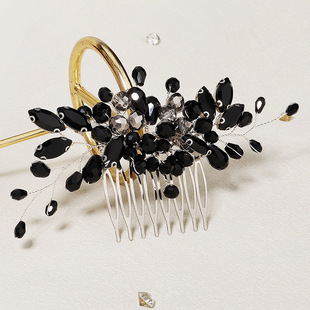 Bridal hair accessories wedding dress headdress comb simple handmade Halloween Diamond-embedded updo dark black crystal hair comb