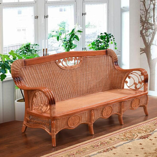 Rattan sofa three-seat living room rattan chair natural Real rattan furniture solid wood long rattan chair rattan leisure rattan chair sofa