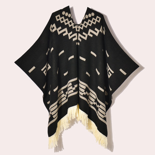 Xinjiang Xizang Nepal Travel Women's Shawl Ethnic Style Tassel Pullover Warm Jacquard Outdoor Decorative Cloak