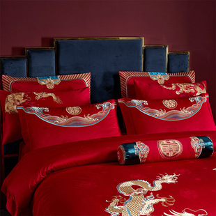 2024 new wedding 100 jacquard long staple cotton cotton big dragon and phoenix four-piece set