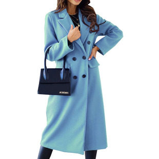 Fall/Winter 2025 New European and American Women's Amazon Simple Double-breasted Long-sleeved Lapel Button Woolen Jacket