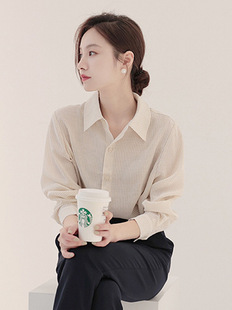 Japanese Striped Shirt Women's Design Sense Niche Retro Shirt Casual Slim Look Chic Small Shirt 2025 Spring Women's Clothing