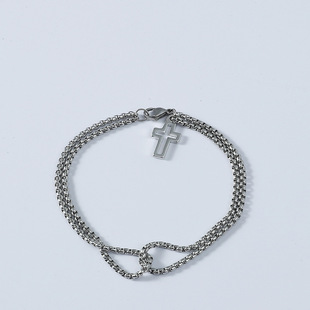 Long Rui new European and American style cross hollow double chain cross titanium steel men's bracelet double personality bracelet