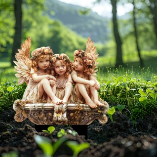 Cross-border bohemian style three lovely angels sitting on the fountain acrylic outdoor garden decorative floor insert