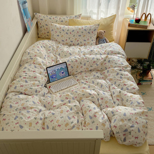Student Season Girl Cute Printed Cotton Three-Four-Piece Set Cotton Skin-Friendly Cartoon Bedroom Quilt Cover Bedding