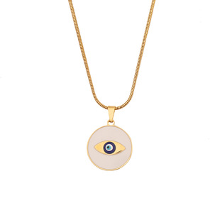 [Ice Meng] drop oil eyes pendant personality stainless steel necklace simple clavicle chain N1457