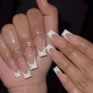 Cross-border hot sale wear nail beauty nail piece French almond long water pipe and other styles set fake nails nails