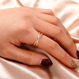 European and American Cross-border Jewelry Micro-inlay Gold Simple White Zircon Opening Adjustable Copper Ring Women's Accessories Jewelry