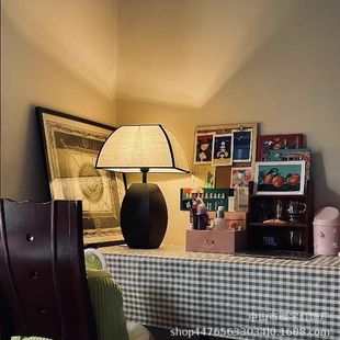 Miji style mid-ancient table lamp retro fabric square cover modern minimalist living room study bedroom style Chinese bedside lamp