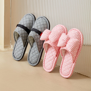 Baotou Bow Non-slip Granules Women's Indoor Home Three-layer Thickened Quiet Fabric Floor Slippers