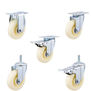 Customized Medium-sized White Nylon Wheel Flat Bottom Plate Hand Push and Pull Car Universal Caster Wheel Industrial Nylon Wheel