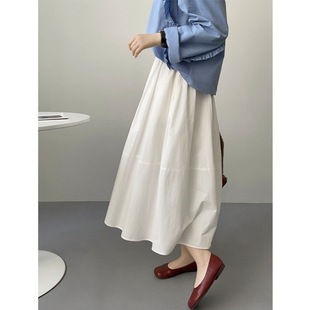 Anti-wrinkle Super-state Cotton White Umbrella Skirt Skirt Women's Spring and Summer French Style Elegant Thin Vertical High Waist Slimming A- line Skirt