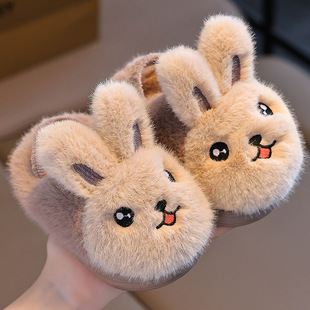 2025 Winter Home Children's Cotton Slippers Boys and Girls fleece-lined Thick Bottom Anti-Slip Rope Anti-Drop Mao Mao Slippers for Women