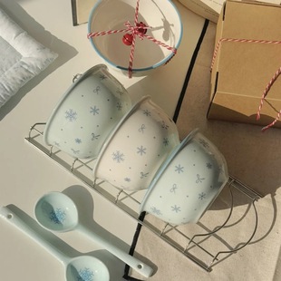 Snowflake Bowl and Spoon Underglaze Color Girly Heart Ceramic Tableware Ins Style Milk Blue Healing Ceramic Dessert Bowl