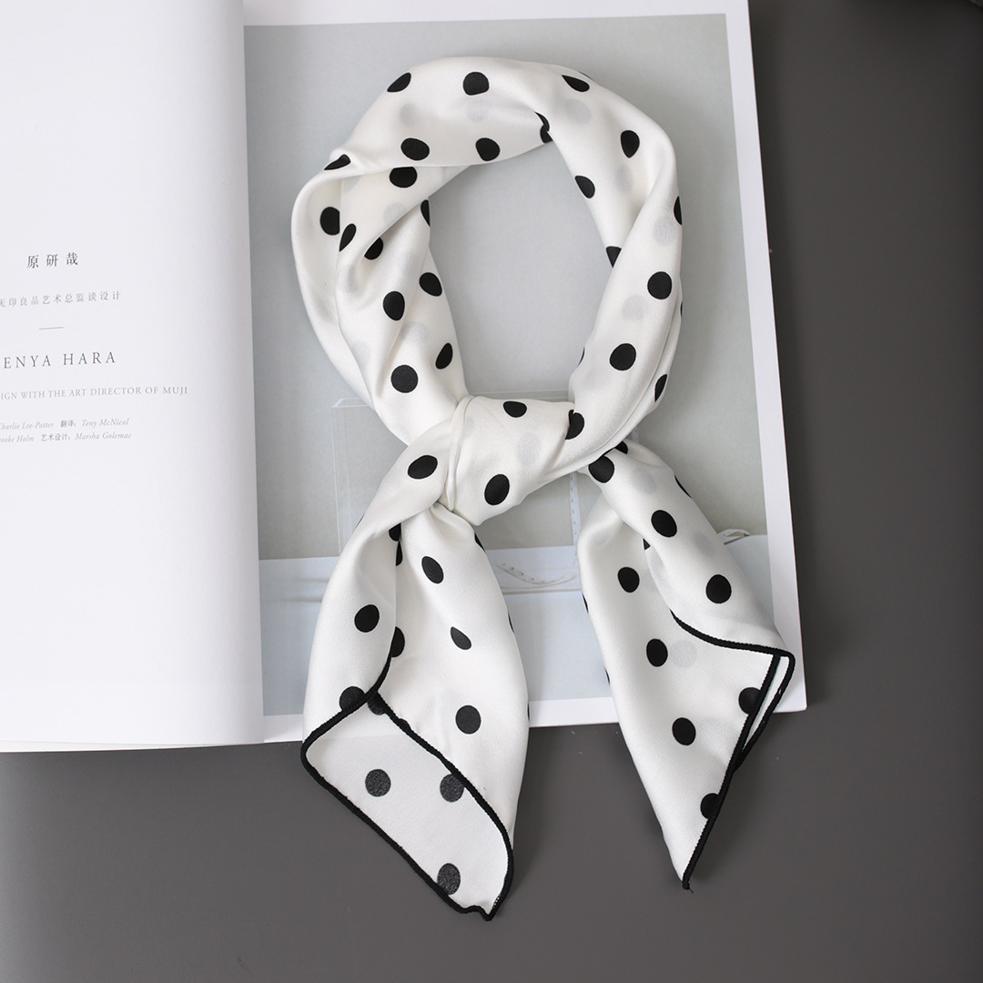 Korean style 70 small square scarf for women, retro polka dot small silk scarf, summer fresh and thin, decorative and versatile neckerchief