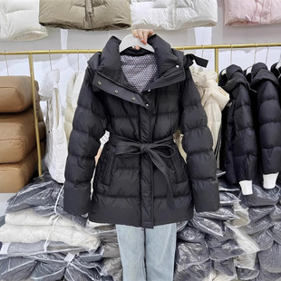 Down Jacket Women's 2024 Winter New White Duck Down Mid-length Thickened Korean Casual Waist Slimming Hooded Jacket